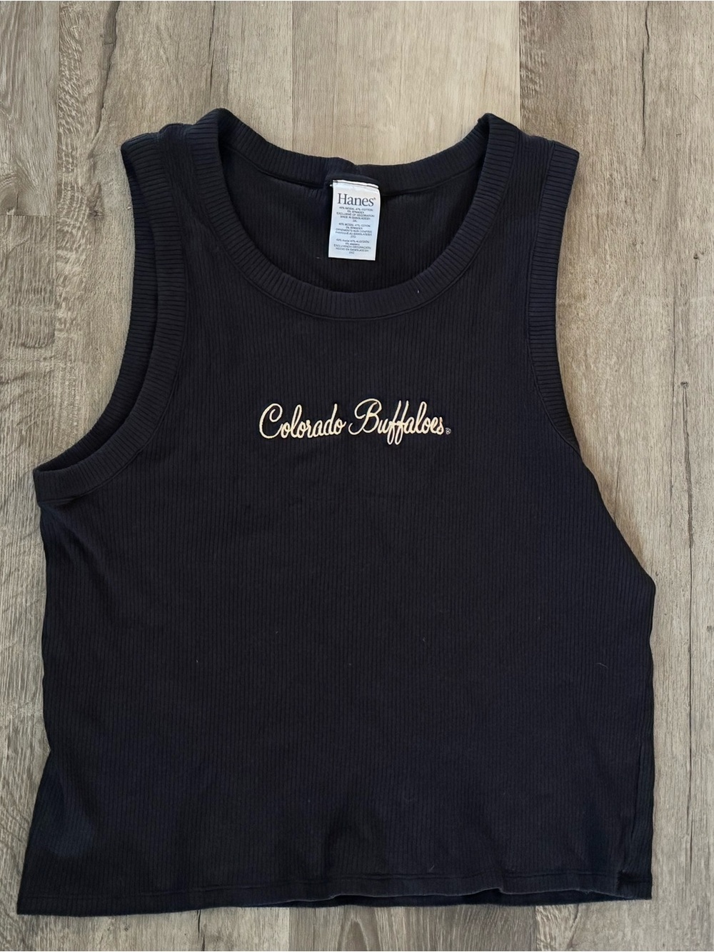 Hanes Black Ribbed Tank with Colorado Buffaloes Script